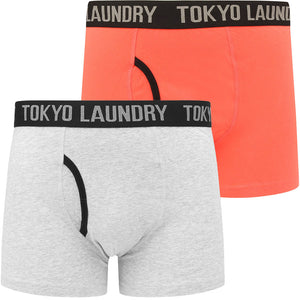 Paget (2 Pack) Boxer Shorts Set In Hot Coral / Light Grey Marl - Tokyo Laundry