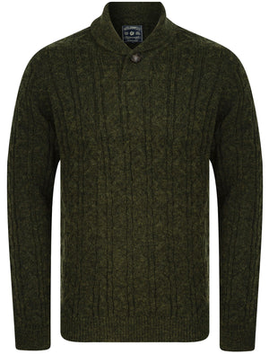 Parallax Wool Blend Shawl Neck Cable Knit Jumper in Green - Tokyo Laundry