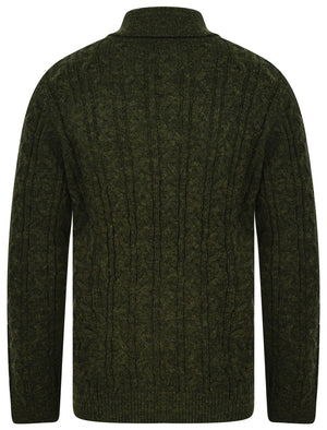 Parallax Wool Blend Shawl Neck Cable Knit Jumper in Green - Tokyo Laundry
