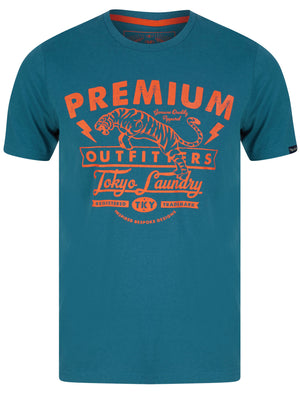Premium Wheel Motif Cotton Jersey T-Shirt in Moroccan Blue - Tokyo Laundry