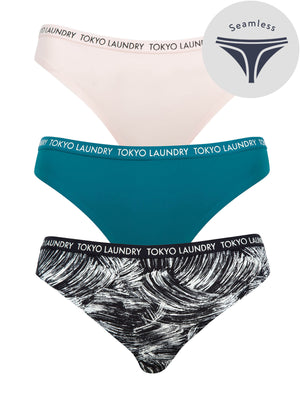 Rambeau (3 Pack) No VPL Seam Free Assorted Thongs in Cloud Pink / Corsair / Jet Black - Tokyo Laundry