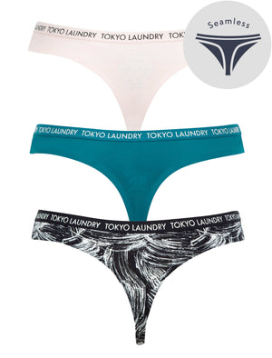 Rambeau (3 Pack) No VPL Seam Free Assorted Thongs in Cloud Pink / Corsair / Jet Black - Tokyo Laundry