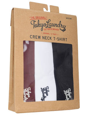 Rexel (3 Pack) Crew Neck Combed Cotton T-Shirts In Tawny Port / White / Navy  - Tokyo Laundry