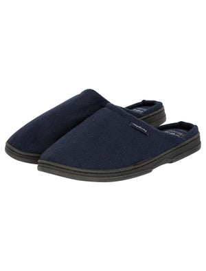 Rickman Mule Slippers with Brushed Check Lining in Navy - Tokyo Laundry
