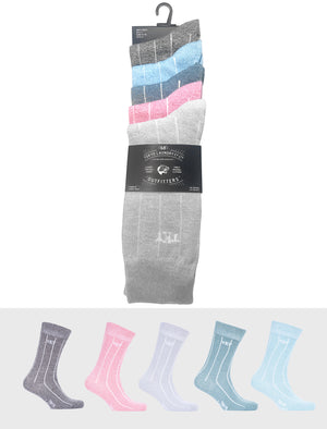 Rocksta (5 Pack) Cotton Rich Striped Marled Socks in Grey / Pink / Green / Blue / Black Marl - Tokyo Laundry