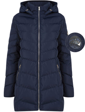 Safflower 2 Longline Quilted Puffer Coat with Hood In Peacoat - Tokyo Laundry