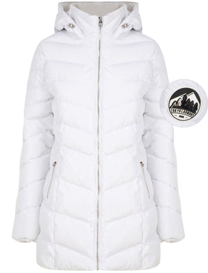Safflower 2 Longline Quilted Puffer Coat with Hood In White - Tokyo Laundry