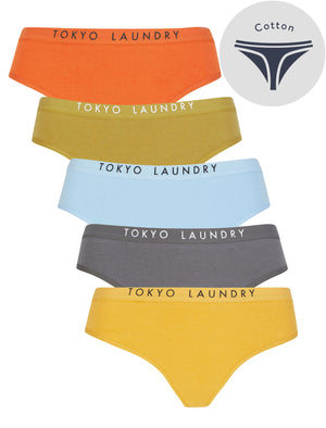 Saint (5 Pack) Cotton Assorted Thongs in Rust / Willow / Dutch Canal / Thunderstorm / Yolk Yellow - Tokyo Laundry