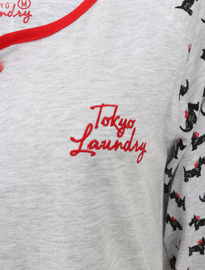 Scottie Print 2pc Long Sleeve Cotton Lounge Set in Light Grey Marl - Tokyo Laundry