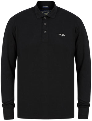 Seathwaite Long Sleeve Cotton Pique Polo Shirt in Jet Black - Tokyo Laundry