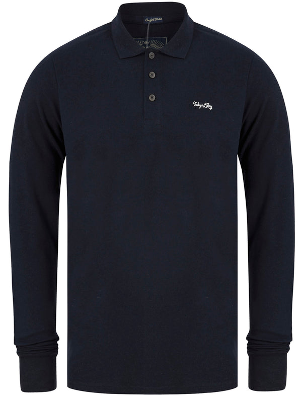 Seathwaite Long Sleeve Cotton Pique Polo Shirt in Sky Captain Navy - Tokyo Laundry