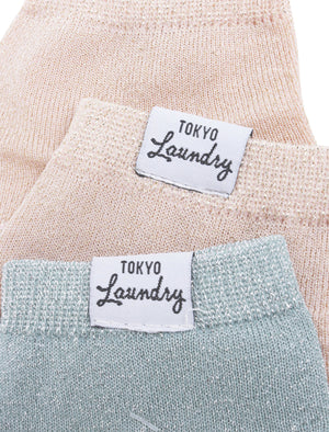 Sparklet (2 Pack) Metallic Glitter Ankle Socks in Mint Green / Rose Gold - Tokyo Laundry