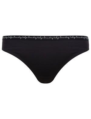 Swan Song (3 Pack) No VPL Seam Free Assorted Thongs in Jet Black / High Rise / Patriot Blue - Tokyo Laundry
