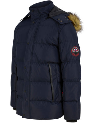Teslin Quilted Jacket with Borg Lined Detachable Hood in Sky Captain Navy - Tokyo Laundry Active Tech