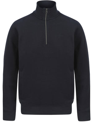 Timber Cotton Blend Half Zip Funnel Neck Pullover Sweat In Sky Captain Navy - Tokyo Laundry