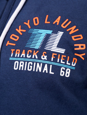Timber Lakes Zip Through Hoodie With Tape Sleeve Detail In Medieval Blue - Tokyo Laundry