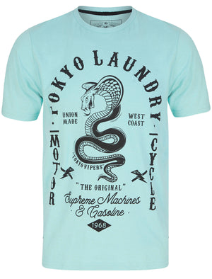 Tokyo Vipers Motif Cotton Jersey T-Shirt in Aqua Haze - Tokyo Laundry