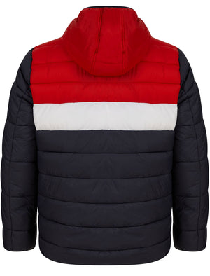 Torsten Colour Block Quilted Puffer Jacket with Hood in Barados Cherry - Tokyo Laundry Active Tech
