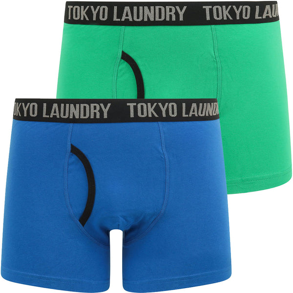 Athelstan (2 Pack) Boxer Shorts Set in Bright Green / Jet Blue - Tokyo Laundry