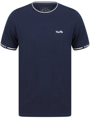 Resin 2 Cotton Pique T-Shirt With Jacquard Cuffs In Medieval Blue - Tokyo Laundry