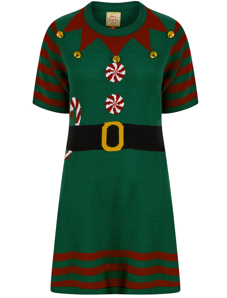 Women's Elf Dress Novelty Knitted Christmas Jumper Skater Dress
