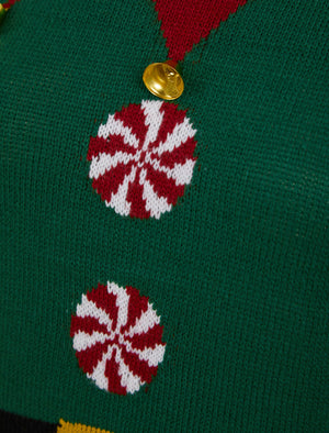 Women’s Elf Dress Novelty Knitted Christmas Jumper Skater Dress in Green - Merry Christmas