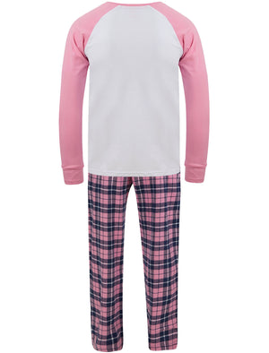 Women's Reindeer Applique 2pc Lounge Pyjama Set in Pink / Pink Navy Check - Merry Christmas