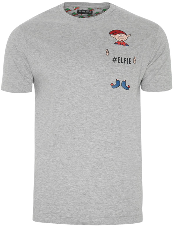Elfie Novelty Christmas T-Shirt with Chest Pocket In Light Grey Marl