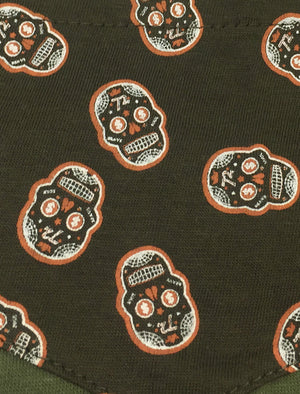 Mexico Crew Neck T-Shirt with Skull Print Pocket in Khaki