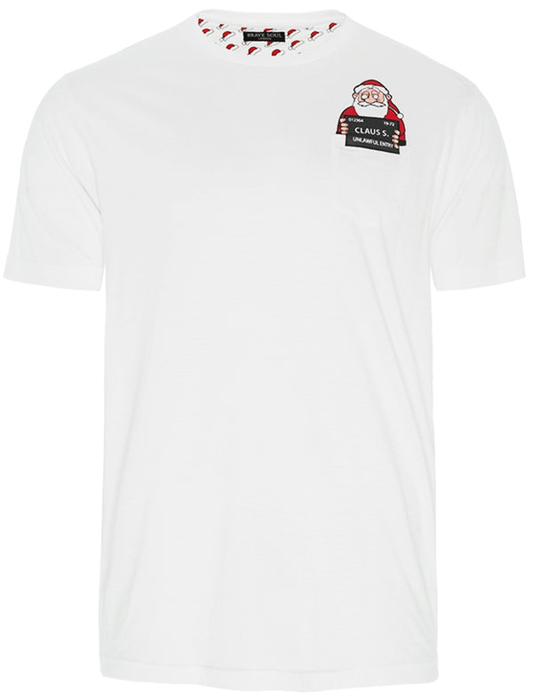 Vixen Bad Santa Novelty Christmas T-Shirt with Chest Pocket In White