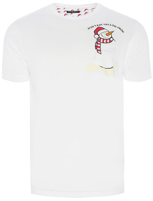 Yellow Snow Novelty Christmas T-Shirt with Chest Pocket In White