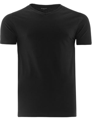 Arnold Contour Fit V Neck Cotton T-Shirt in Black