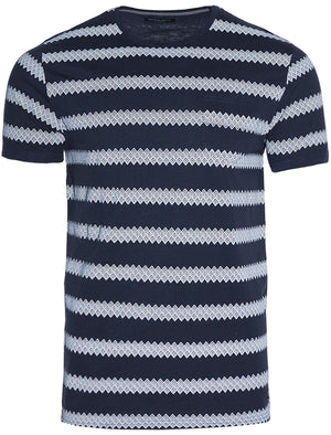 Nile Graphic Print Cotton T-Shirt with Chest Pocket in Navy