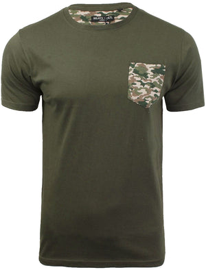 PulpD Cotton T-Shirt With Camo Chest Pocket in Khaki