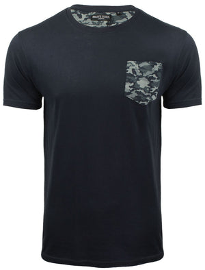 PulpD Cotton T-Shirt With Camo Chest Pocket in Navy