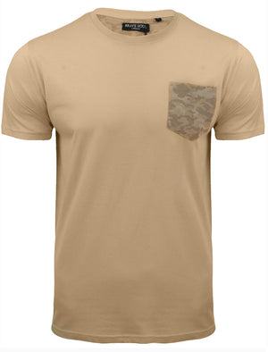 PulpD Cotton T-Shirt With Camo Chest Pocket in Stone