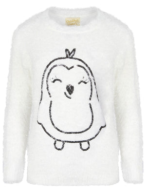 Womens Lx Penguin Chick Fluffy Knit Jumper in Cream - Christmas Wishes