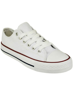 Ladies canvas lace up plimsolls in white