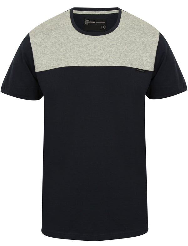 Dunmaston Quilted Panel Cotton T-Shirt in Dark Sapphire - Dissident