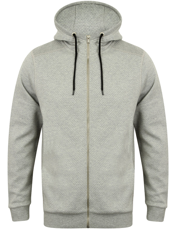 Foreland Textured Fleece Zip Through Hoodie in Light Grey Marl - Dissident