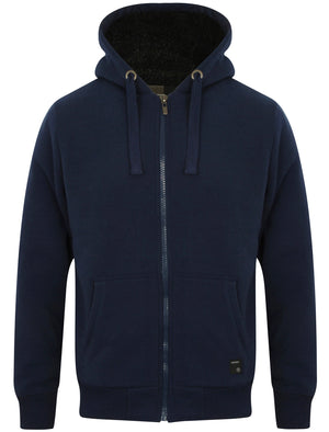 Bolo 2 Zip Through Chunky Hoodie With Borg Lining In Midnight Blue - Dissident