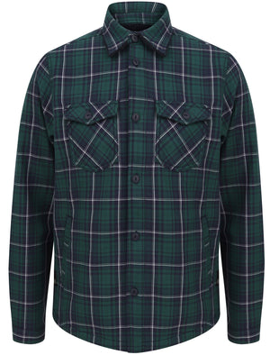 Castello Faux Fur Fleece Lined Checked Overshirt Jacket in June Bug Green - Dissident