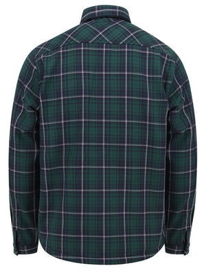Castello Faux Fur Fleece Lined Checked Overshirt Jacket in June Bug Green - Dissident