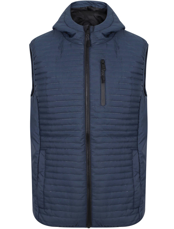 Colwyn Bay Embossed Quilted Gilet with Hood in Mood Indigo - Dissident