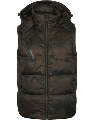 Curzon Camo Print Quilted Gilet in Khaki - Dissident