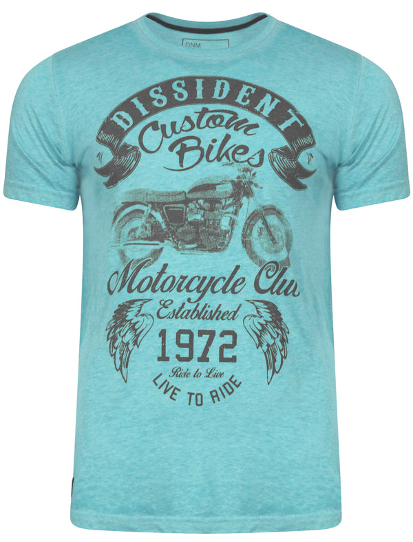 Disburn Motif Burnout T-Shirt in Caribbean Sea - Dissident