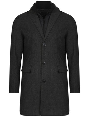 Dobre Mock Insert Wool Blend Overcoat in Grey Herringbone  - Dissident