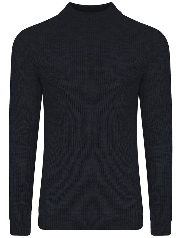 Domino Turtle Neck Knitted Jumper in Dark Navy - Dissident