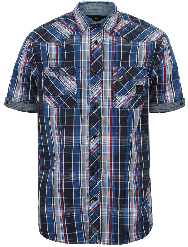 Garrix Checked Short Sleeve Shirt in Olympian Blue - Dissident