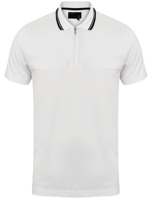 Henstridge Zip Up Jersey Polo Shirt in Optic White - Dissident